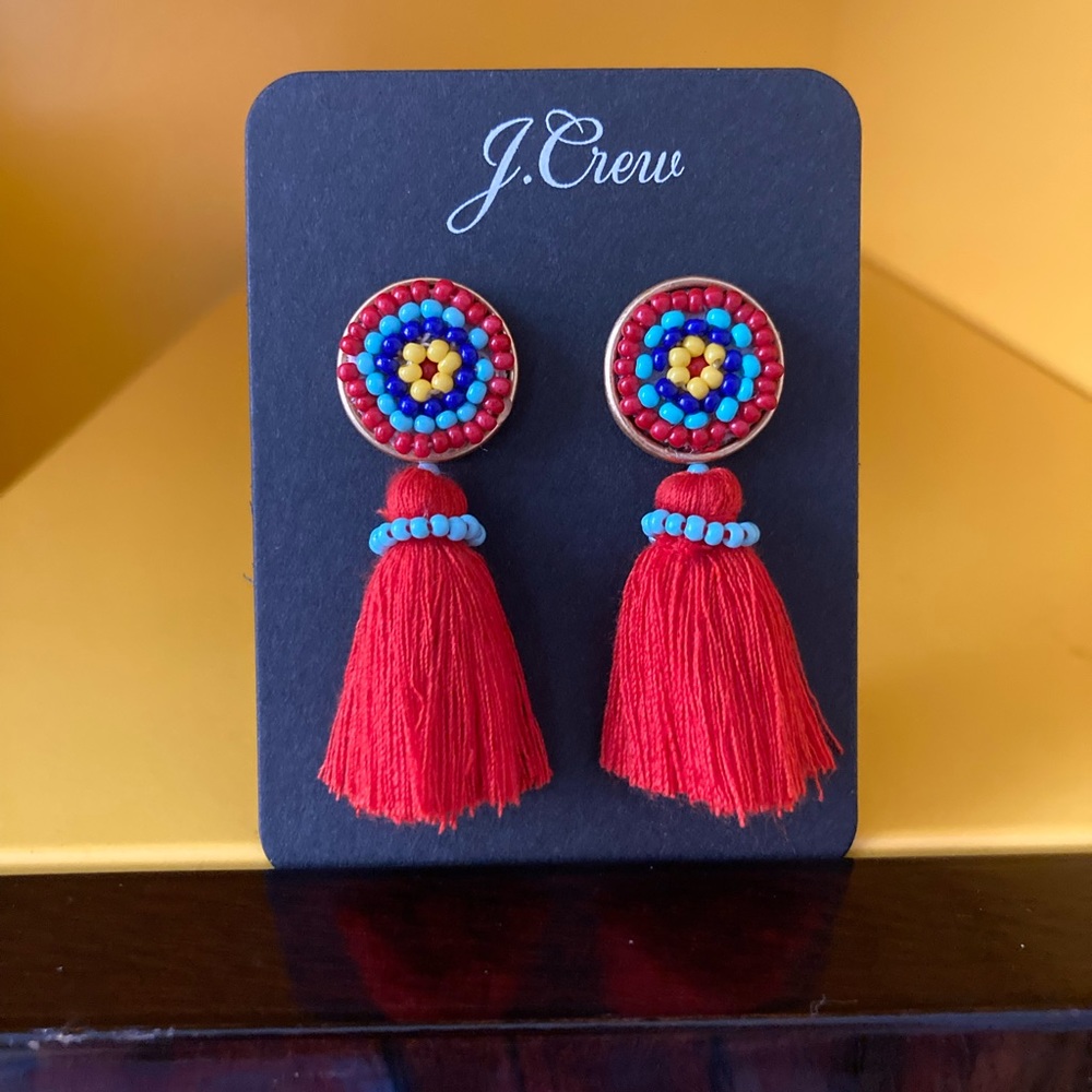 J CREW Beaded Tassel Stud Earrings